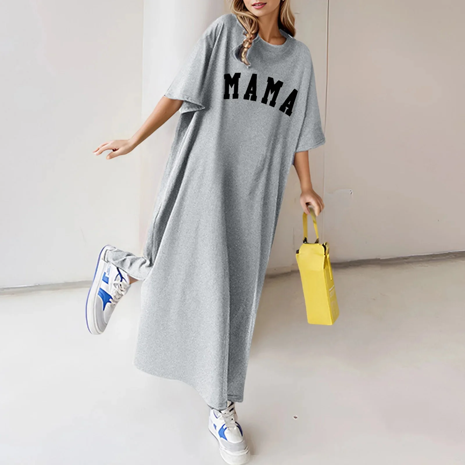 New 2025 Short Sleeve T-Shirt for Children Women's Dress Fashionable Printed round Neck Loose Waist Urban Style Commute Dress