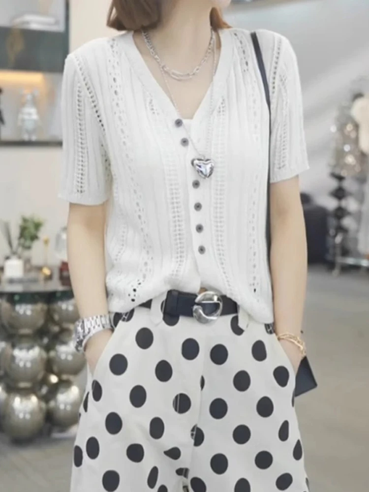 Корейский вязаный кардиган с v-образным вырезом, повседневный свободный женский топ ort Sve Faionable для отдыха, возрастной женский топ