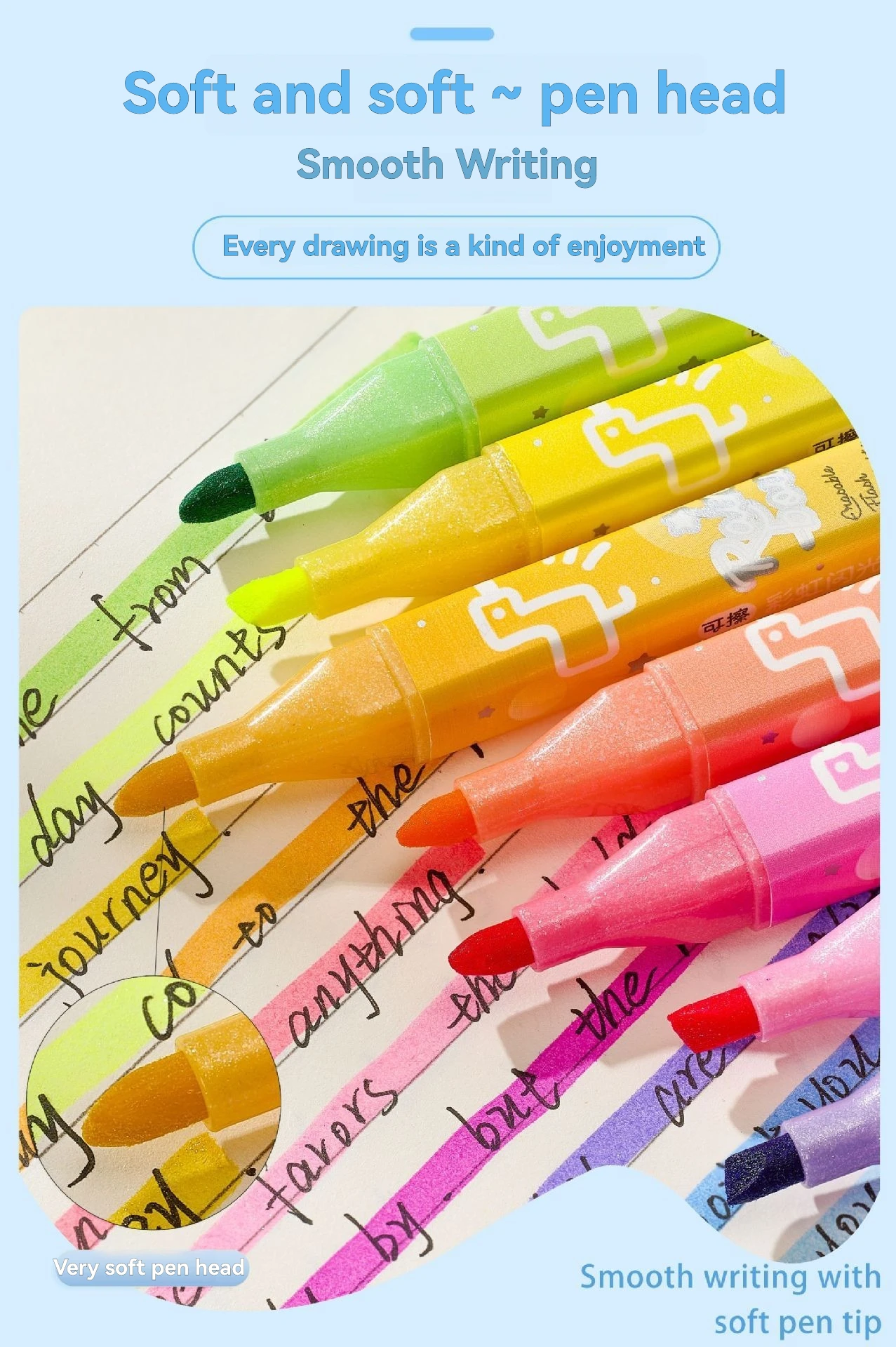 6/12 Farben Kawaii löschbarer Glitzer-Textmarker, Meißelspitze, Textmarker, Sammelalbum, bemalt, Schreibwarenzubehör – Detail 4