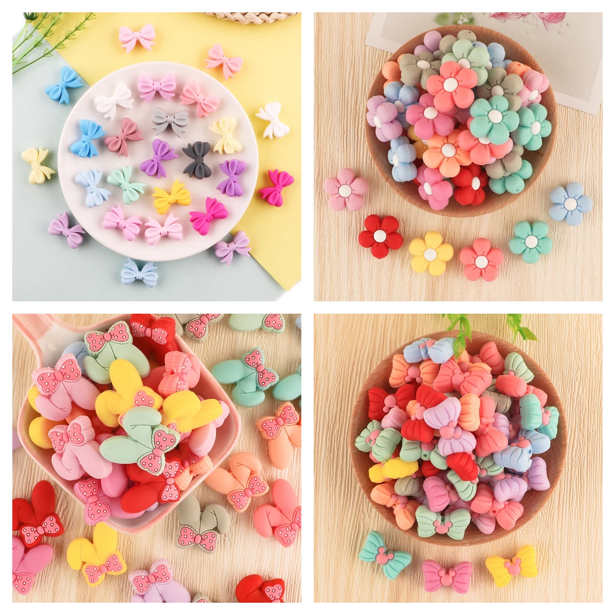 

100/200/500pcs Wholesale Silicone Butterfly Bow Knot Beads Food Grade Beads For Jewelry Making DIY Bracelet Necklace