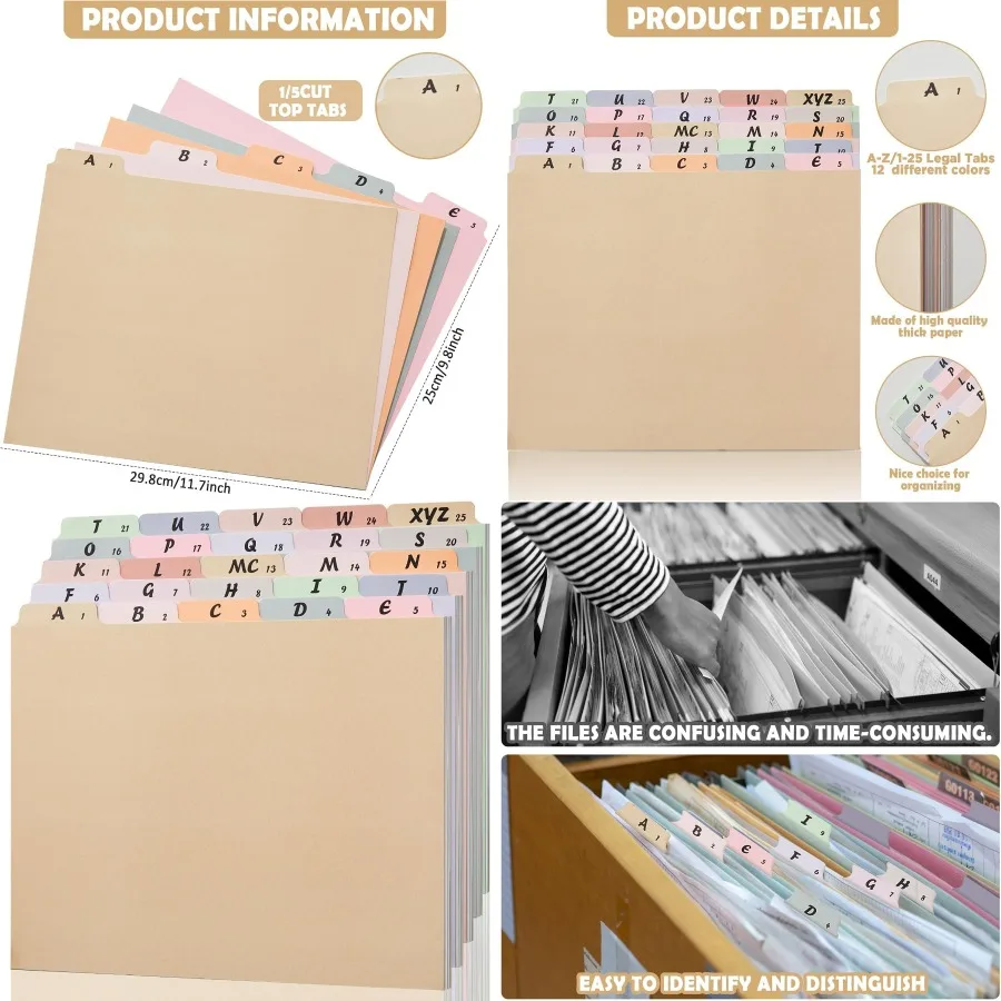 

1 комплект 25 разделителей для файлов алфавита A-Z, направляющие для верхних файлов, размер буквы 1/5, органайзер для алфавитных файлов Manila для работы и выключения