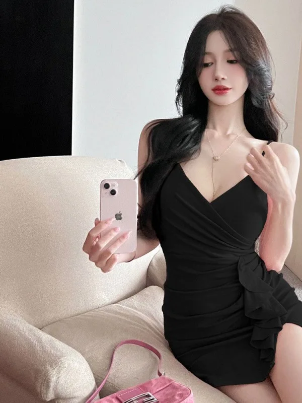 Dresssexy vestido de camisola de corte baixo emagrecimento fino ajuste elástico envoltório em torno das nádegas babados borda cintura vestidos curtos elegante