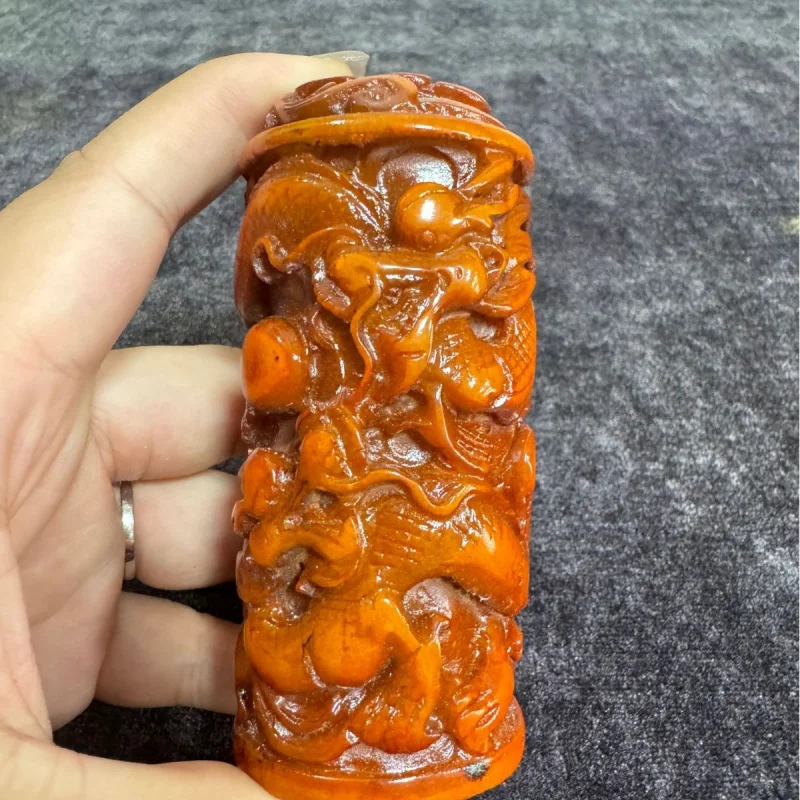 Antique Resin Boy Meets Girl Decoration Imitation Shoushan Stone Dragon Column Seal Imperial Seal Hallway Antique Collection Cra