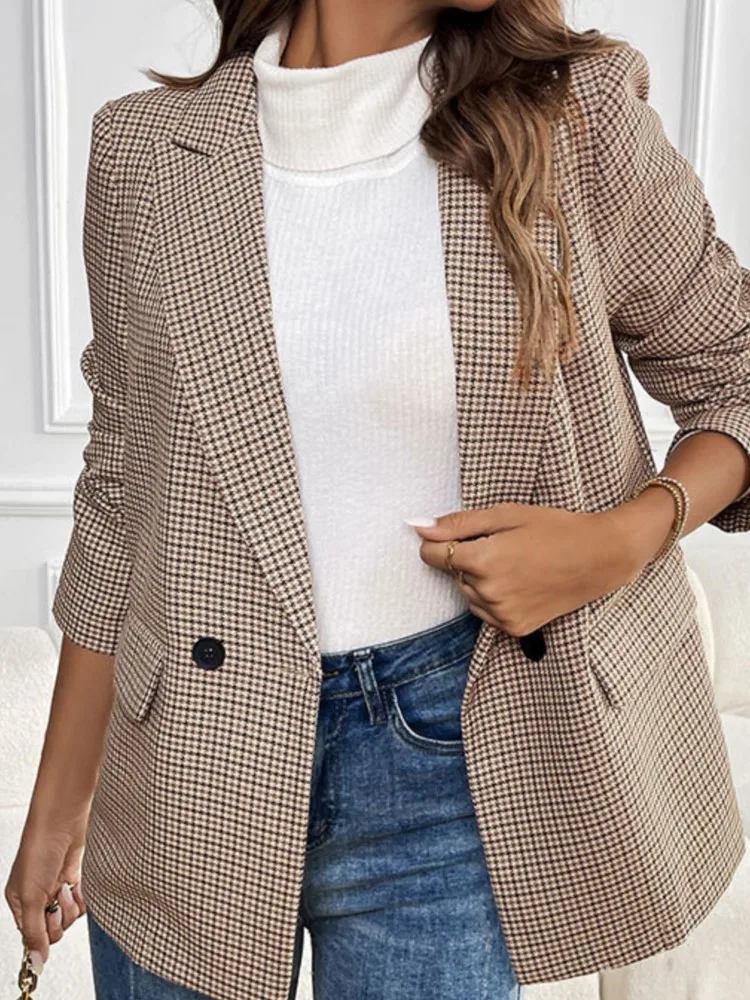 2026 Autumn/Winter Women's Coat Fashionable, Comfortable, Casual, Commuting Versatile, Slim Fit, Thousand Bird Grid Suit Coat