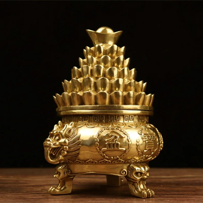 -style brass , three-legged copper ornament, ingot-shaped treasure bowl