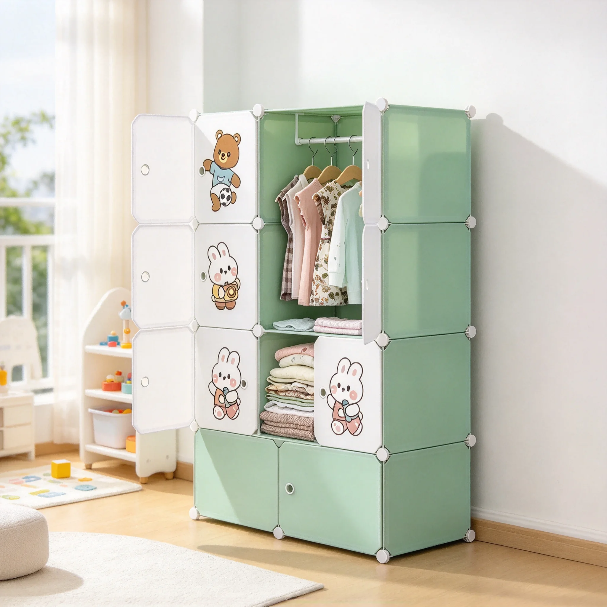 aoliviya-cartoon-assembled-bedroom-locker-kids-children's-folding-wardrobe-baby-toy-clothes-organize-storage-cabinet