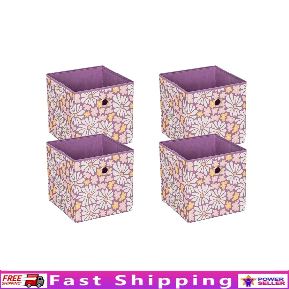 صناديق تخزين قماش قابلة للطي، 4 عبوات من صناديق مربعة لتنظيم المنزل، خزانة مثالية من البوليستر المتين لغرفة النوم وغرفة المعيشة #1
