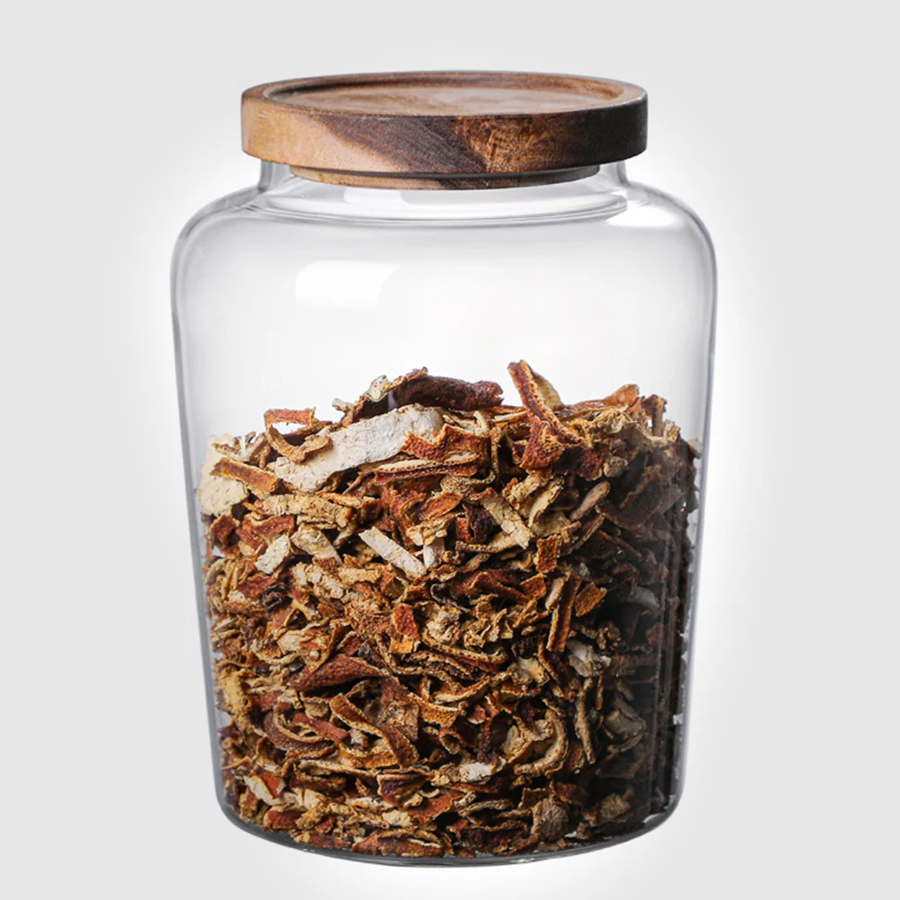 

Glass Sealed Jars Wide Mouth Dry Food Storage Can Wooden Grain Containers Kitchen Rice Sugar Flour Tea Coffee Herbs