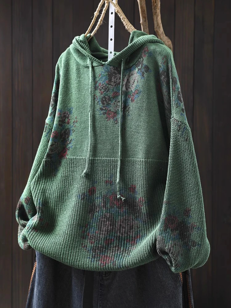 Pull à Capuche Décontracté à Manches sulfpour Femme, Style Vintage, Imprimé Floral, Nouvelle Collection Printemps 2025, M380