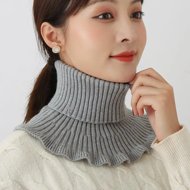 Knitted Collar Scarf Women Turtleneck Knitted False Fake Collar Detachable Scarf Warm Winter Windproof Ruffles Wrap Scarf 2023