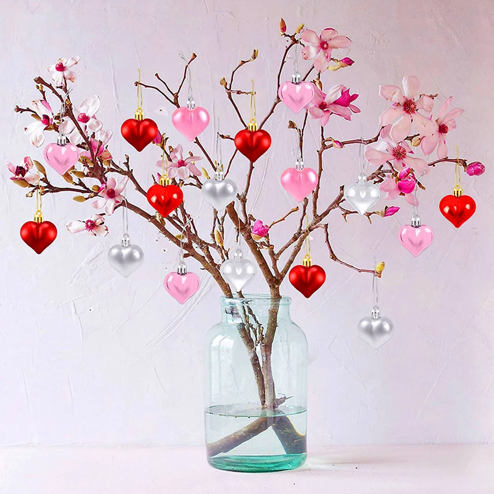 

36pcs Red Heart Shaped Christmas Pendant Creative Xmas Hanging Decoration For Party Festival Ornament Supplies Lightweight