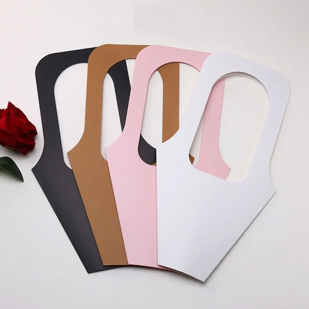 10 stücke Romantische Griff Kraft Papier Blume Taschen DIY Papier Blume Anordnung Box Tragbare Bouquet Verpackung Box Lehrer Tag