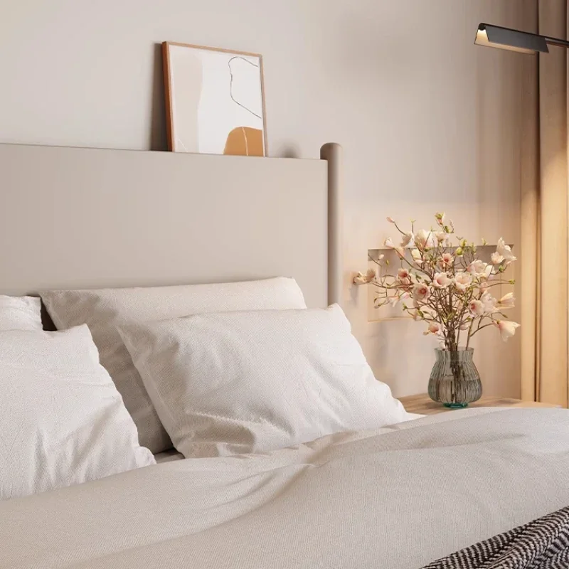 Cream Wind Nordic Wooden Bed Wood Sleeping Square Design Bed Modern Simple Fashion Unique Letto Matrimoniale Home Furniture