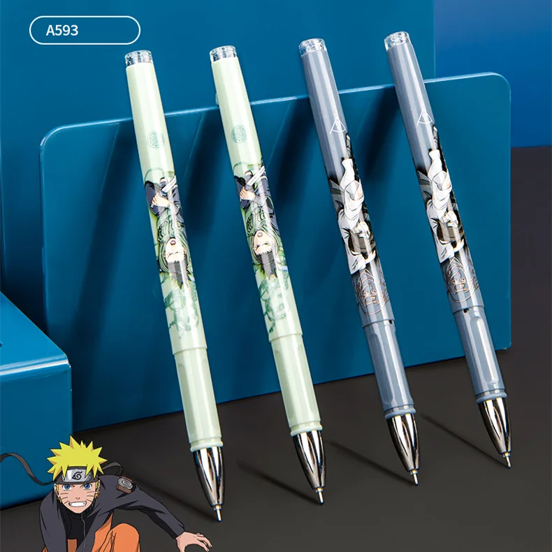 2Pcs Deli A593 Naruto Student Neutral Pen 0.5mm Full Needle Tube Gel Pens Black Ink Supplies School Office Stationery