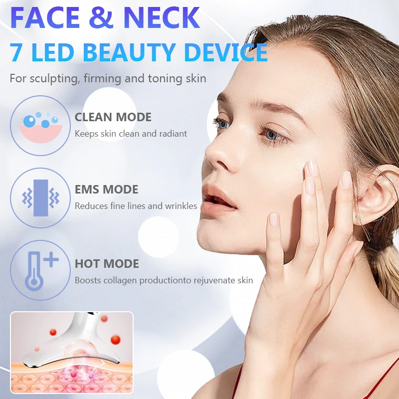 7 Color Neck Beauty Device Face Lifting Massager LED Photon Anti Wrinkle Double Chin Remover Skin Tightening Facial Beauty Care