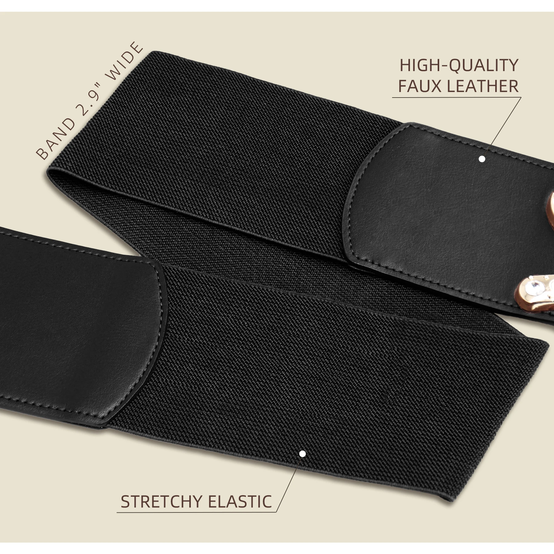 Women Wide Stretchy Belts Bow Rhinestone Alloy Buckle Elastic Waist Belt for Dresses Jumpsuits Coats