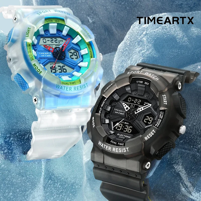 

TIMEARTX LED Digital Electronic Waterproof Watch Business Fashion Men's Sports Watch Translucent Rubber Strap