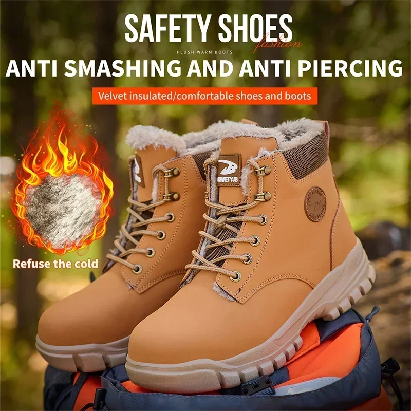 Winter Safety Boots Men Waterproof Steel Toe Warm Insulated Work Shoes Cold Proof Anti Smash Anti Slip Protective Footwear