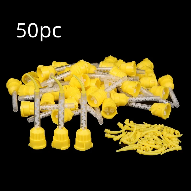 Dicas de mistura de impressão dental descartáveis, Bicos Intraorais, Material Amarelo, Tubo De Mistura, 1:1, 50 Pcs, 100Pcs