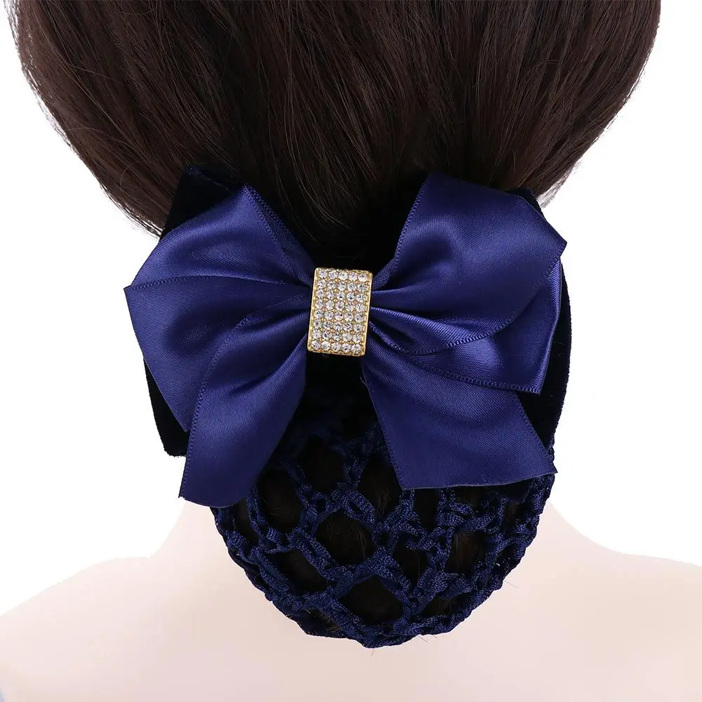 Elegant Sweet Big Bow Hotel Zircon Nurse Korean Bun Snood Hairgrips Cover Net Ponytail Clip Women Spring Clips