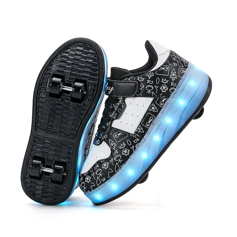 2025 أحذية هارب للرجال والنساء بأربع عجلات مع فلاش LED أحذية بكرة أوتوماتيكية غير مرئية مضيئة #4