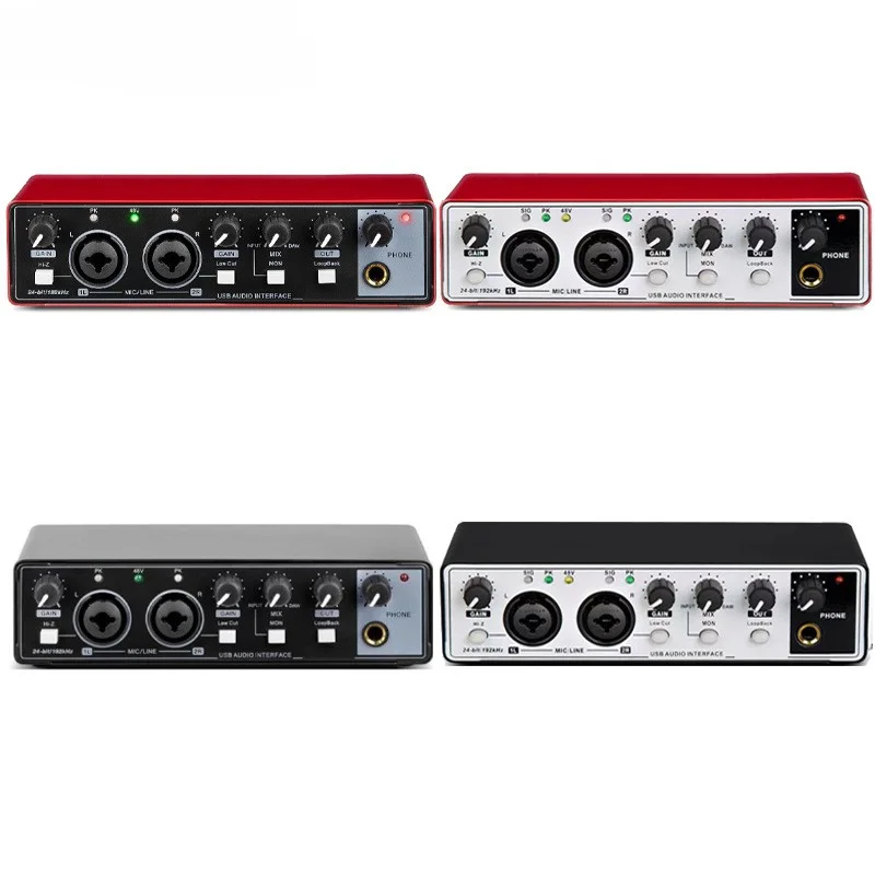 for Pro audio interface 2In 2Out Studio recording Live Dubbing metal sound card OEM usb recording Whole sale