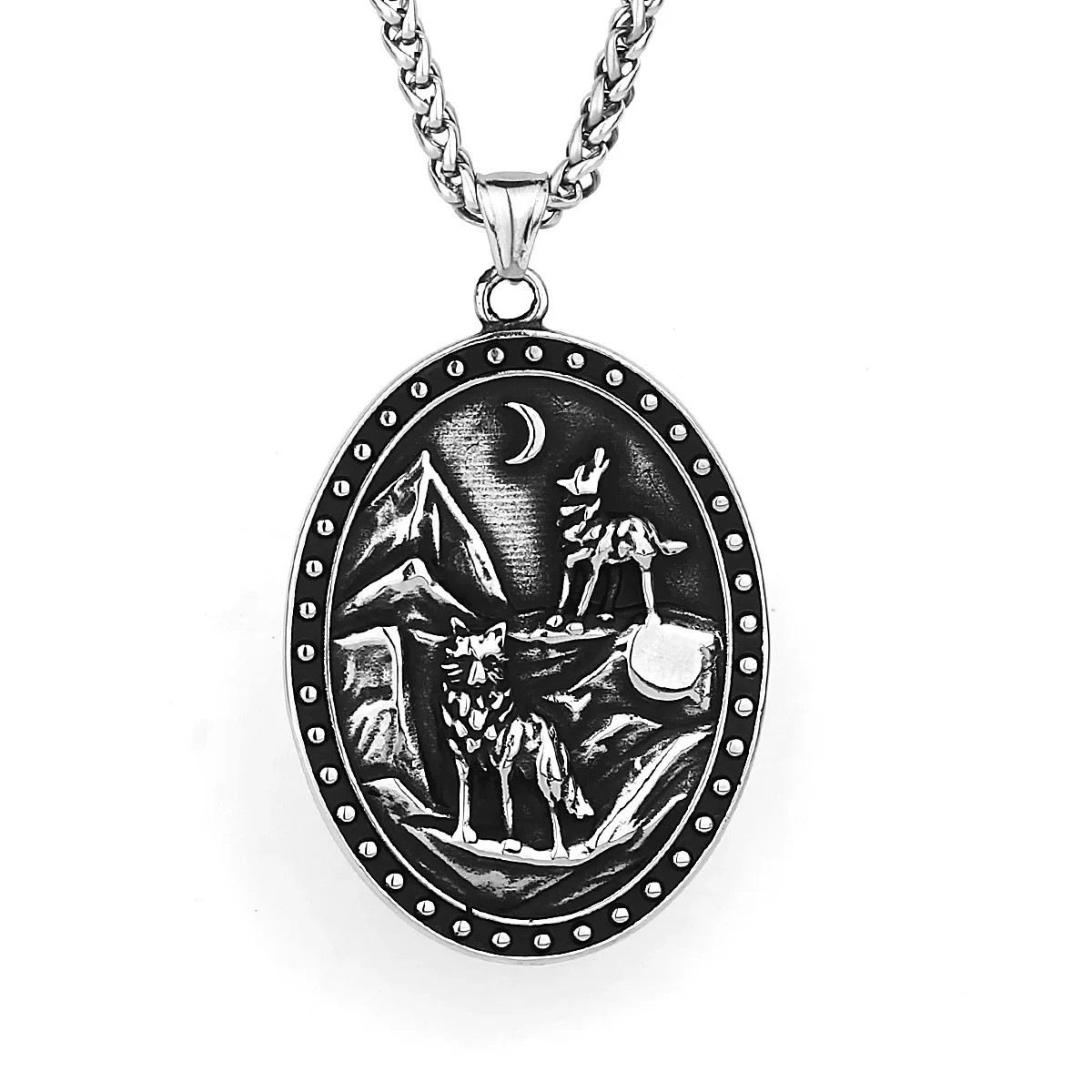 

CHUANGCHENG Nordic Pirates Viking Wolf Double Sided Fashion Stainless Steel Pendant Men's Necklace Jewelry Chain