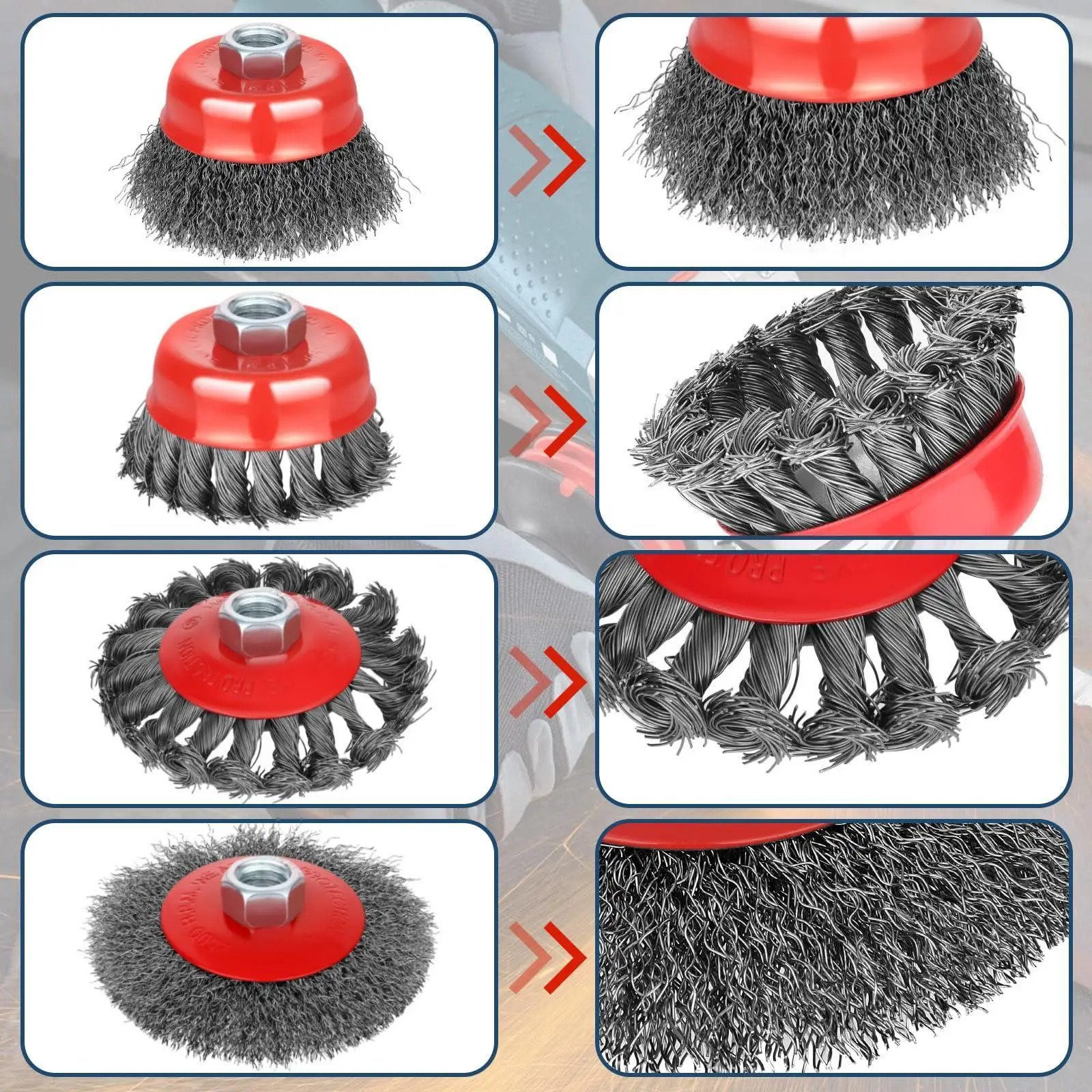 

7pcs Wire Wheel Brush Cup Set Carbon Steel Knotted Crimped Brushes for Angle Grinder Rust Removal