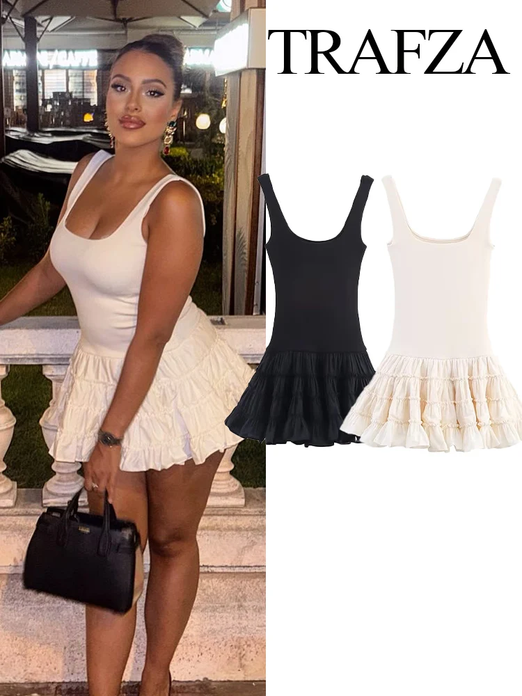 

HH Women's Summer New Fashion Solid Square Collar Backless Sexy Mini Dress Female Elegant Knitting 2 Color Sleeveless Dress