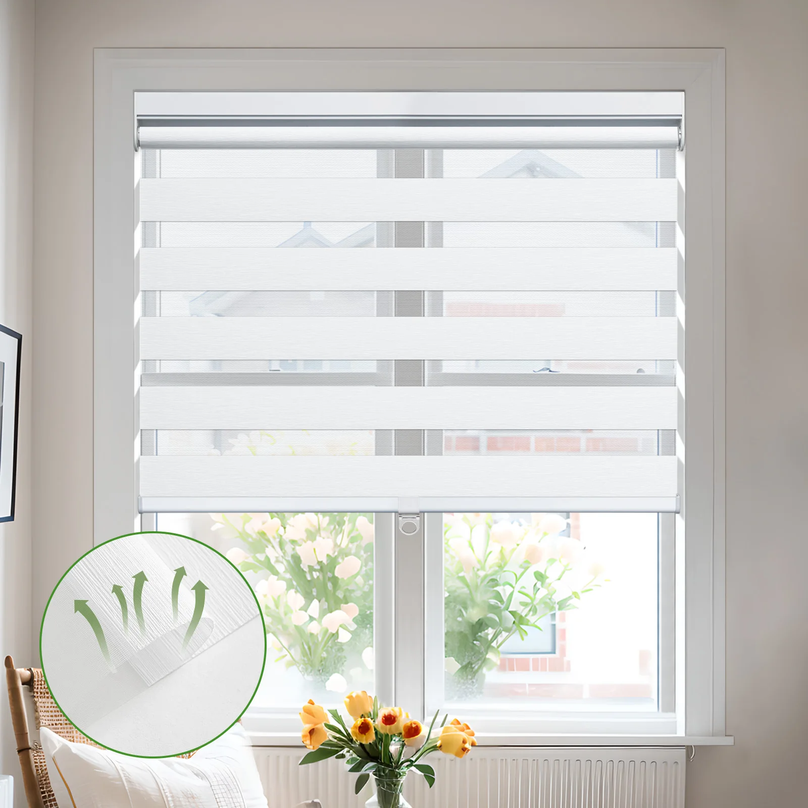 Moonice Cordless Zebra Blinds Light Filtering Custom Zebra Windows Shades Dual Layer Sheer Free-Stop Roller Shades for Windows