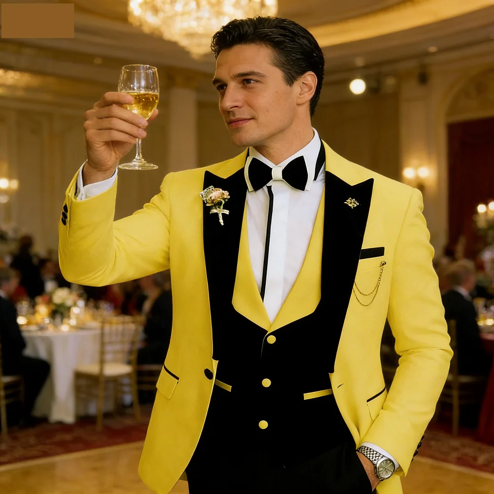 

3 Piece Men's Casual Business Tuxedo Slim Fit Groomsmen Best Man Smoking Wedding Dance plus Size Suit Set