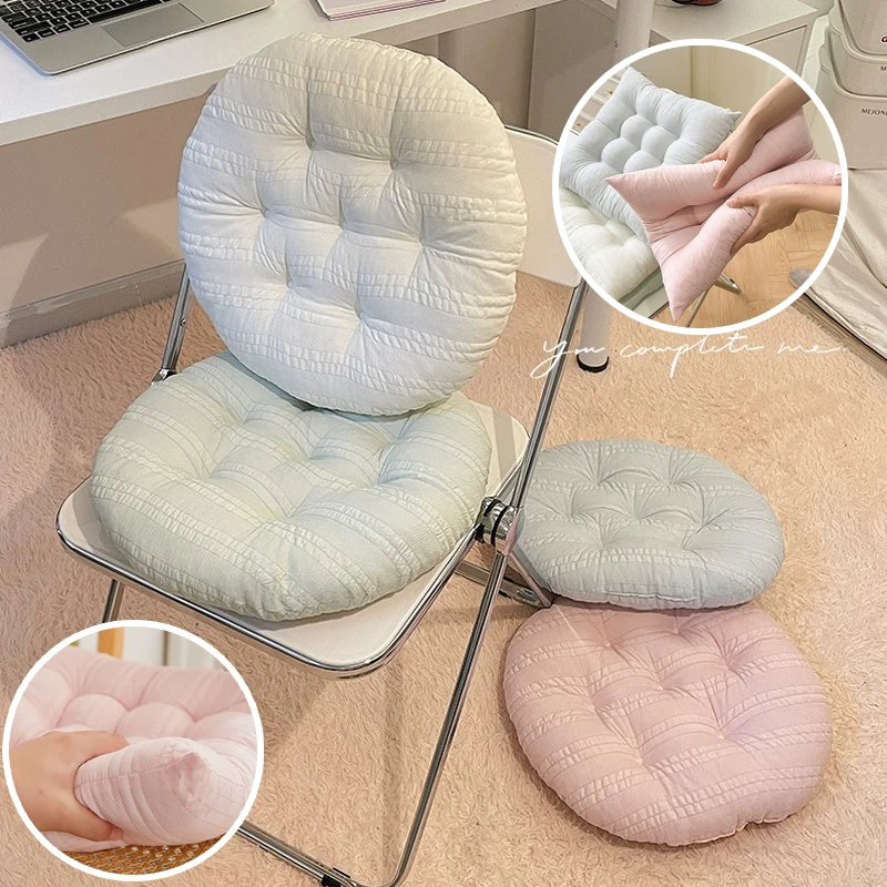 

Anti Buttock Pain Round Office Cushion Solid Color Korean Design Soft Pad With Tie For Students Long Sitting Home Dorm Chair Mat