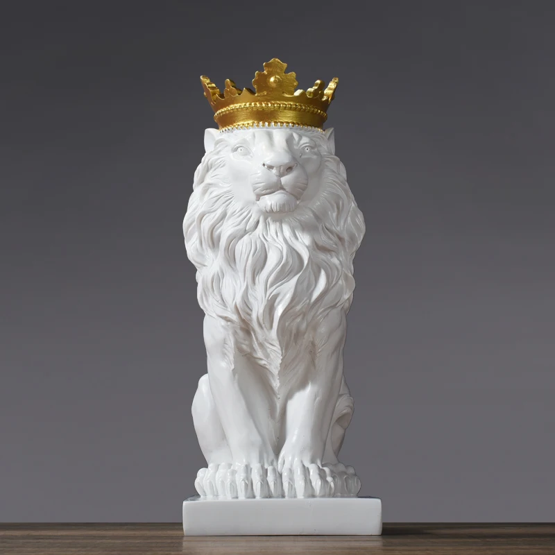 Imagem -06 - Royal Crown Lion Escultura Resina Estátua Home Animal Decoração Mascote Arte e Artesanato Acessórios Ornamento