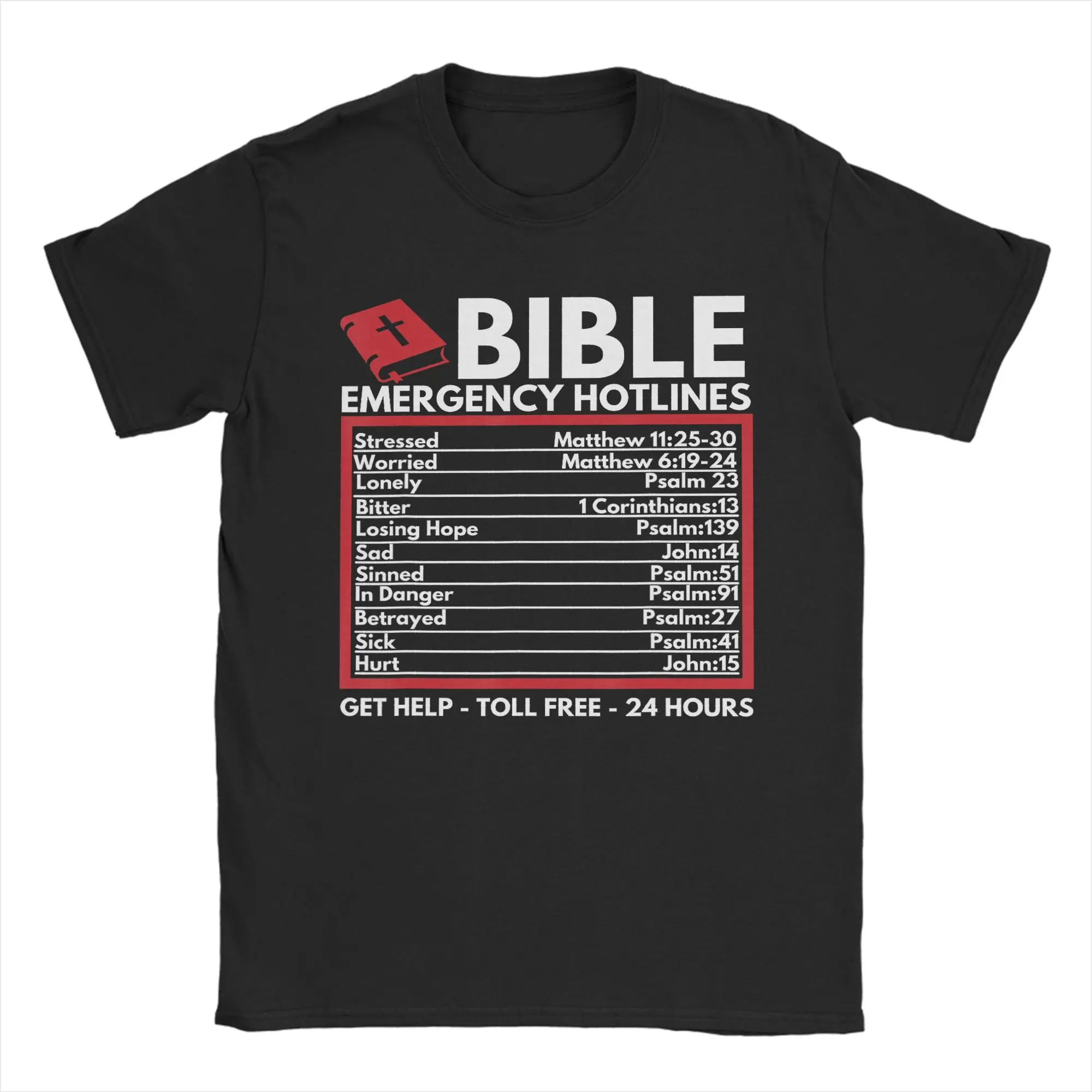 Bible Emergency Numbers Funny Christian Bible Jesus T-Shirt Men  Amazing Pure Cotton Tee Shirt Round Neck Short Sleeve Clothes
