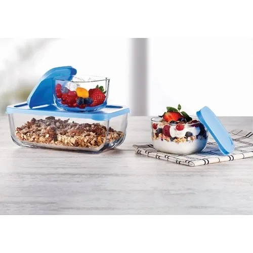 Pasabahce Glass With Cover Storage Container 3'lü Breakfast