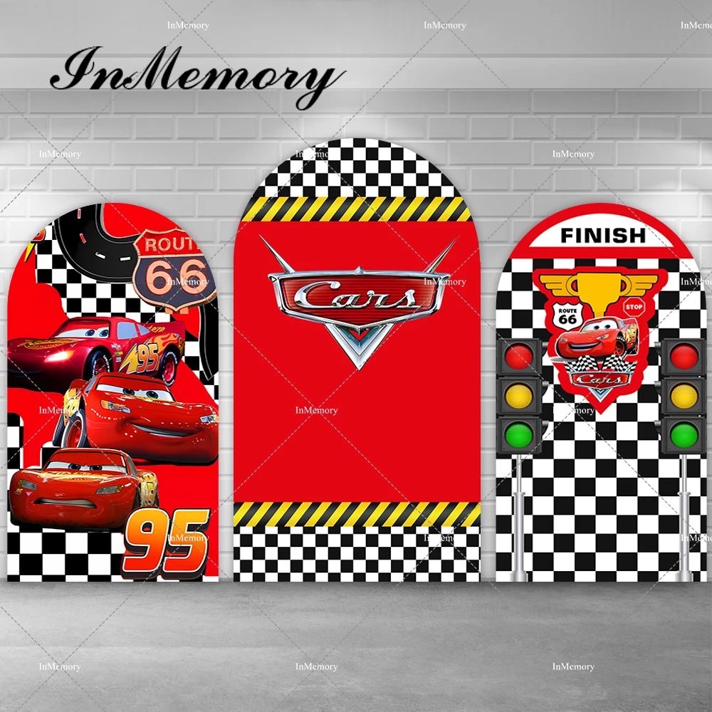 

Фон с тематической аркой Disney Mcqueen Cars для мальчиков, детский душ, фон для вечеринки в честь первого дня рождения для фотостудии по индивидуальному заказу