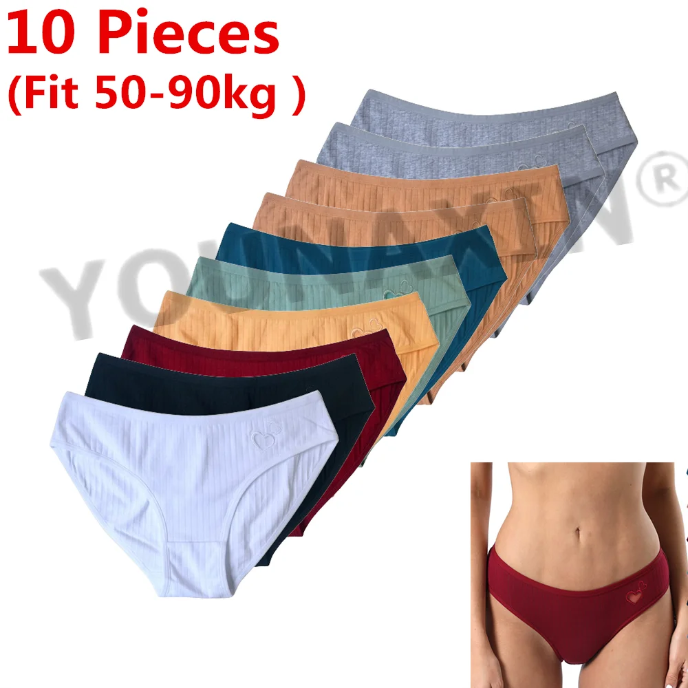 

YOUNAXIN 10 Pieces/Lot Sexy Underwear Women's Briefs Cotton Lingerie Mid-Rise Undies Girls Breathable Panties Cute Undershorts