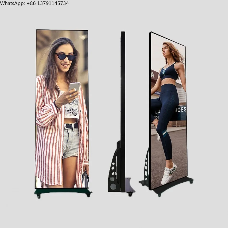 HD Floor Standing Digital LED Poster Screen Indoor Seamless Splicing Portable  Advertising Player Size 640X1920mm
