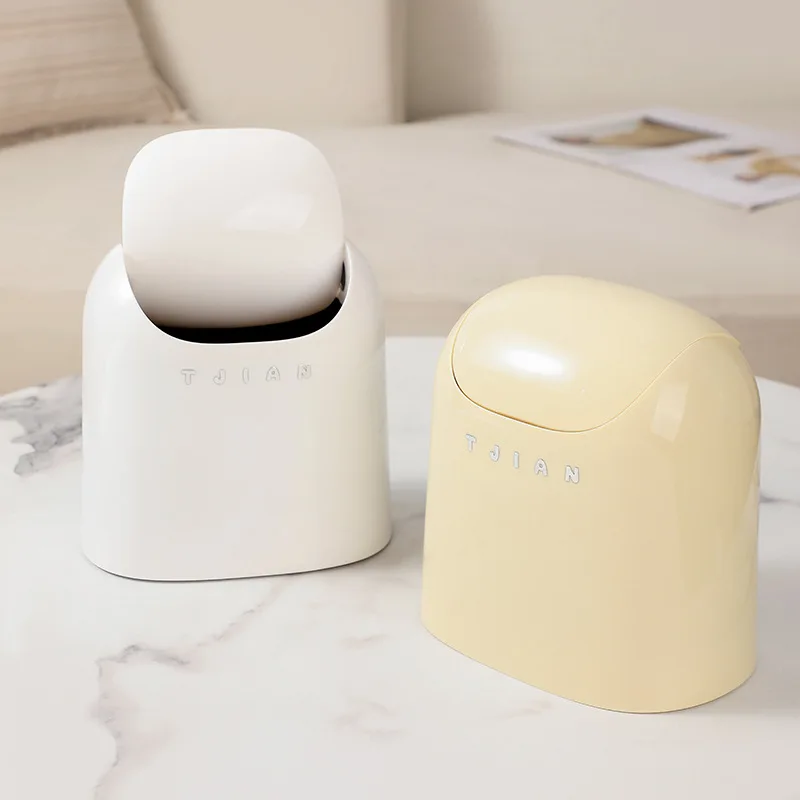 Mini Desktop Bin Small Trash Can Tube with Cover Bedroom Trash Can Garbage Can Clean Workspace Storage Box Desk Small Trash Can