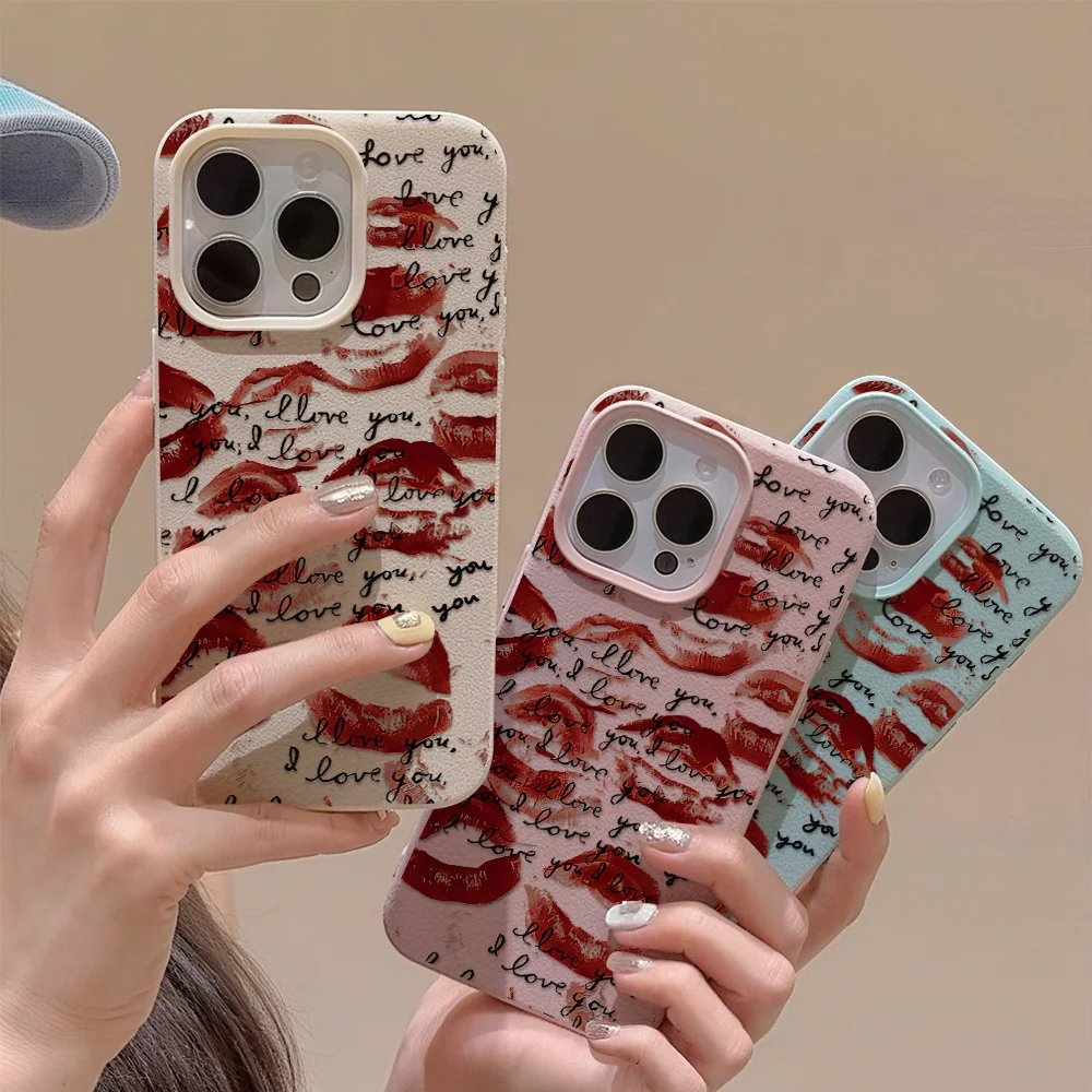 Bright Red Lips Leather Phone Case For iPhone 17 Pro Max 11 16 15 12 13 14 Plus Air Soft Shockproof Silicone Cover Funda