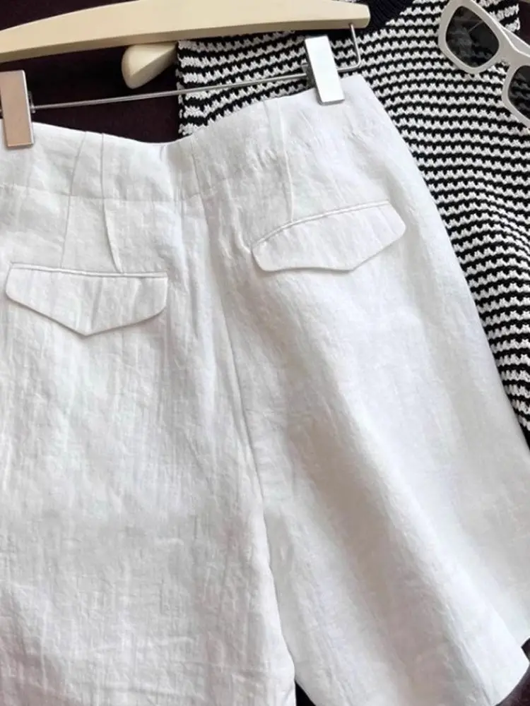 ハイウエストAラインリネンワイドレッグ五分丈パンツ綿麻スーツ風レトロ和風レディースカジュアルサマーパンツ