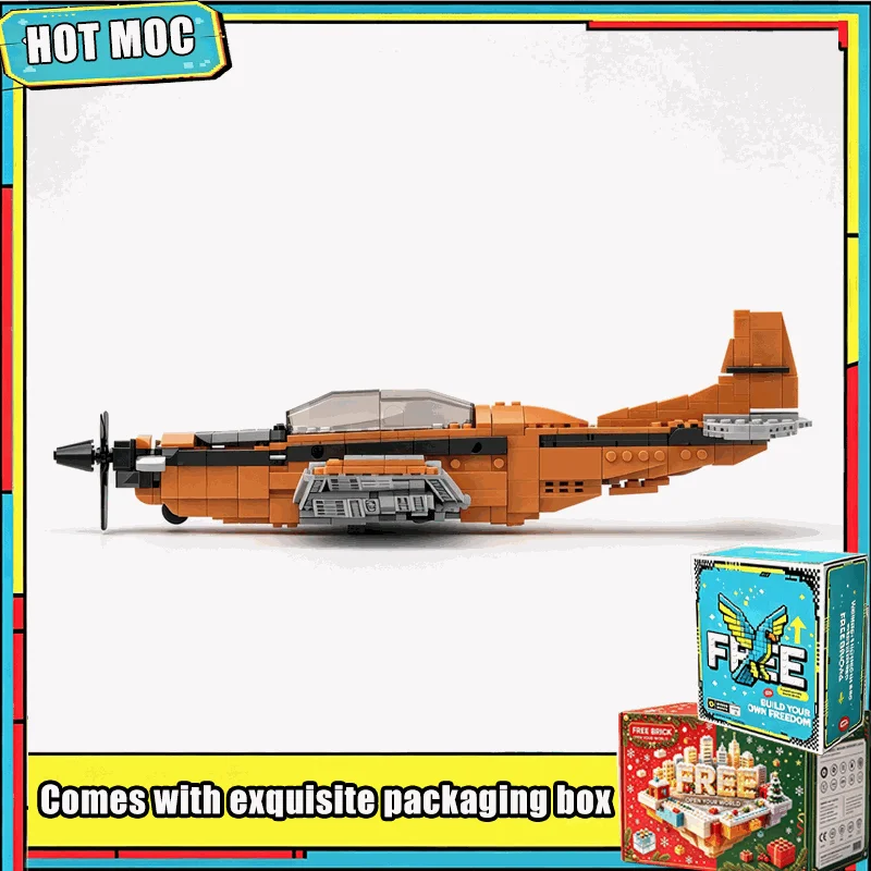 904PCS Classic Orange Propeller Trainer Aircraft MOC Model Custom Building Blocks DIY Assembly Air Series Flight Toy Gifts Set