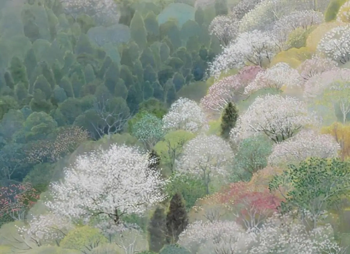 Customized size wallpaper, watercolor painting, cherry blossom wallpaper, mountains, countryside, flowers, forests 3d wallpaper