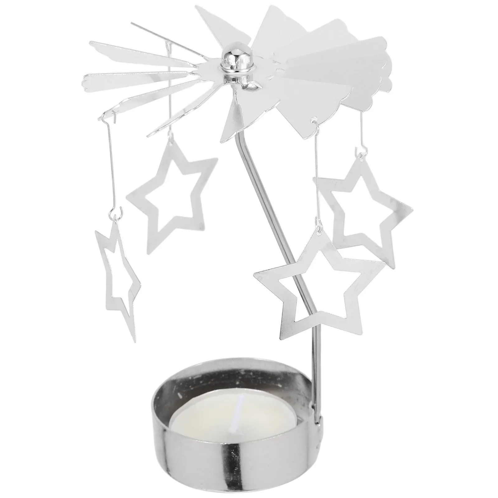 Rotating Five-Pointed Star Holder Stainless Steel Iron Wind Lamp for Home Decor Living Room Wedding Table Centerpiece