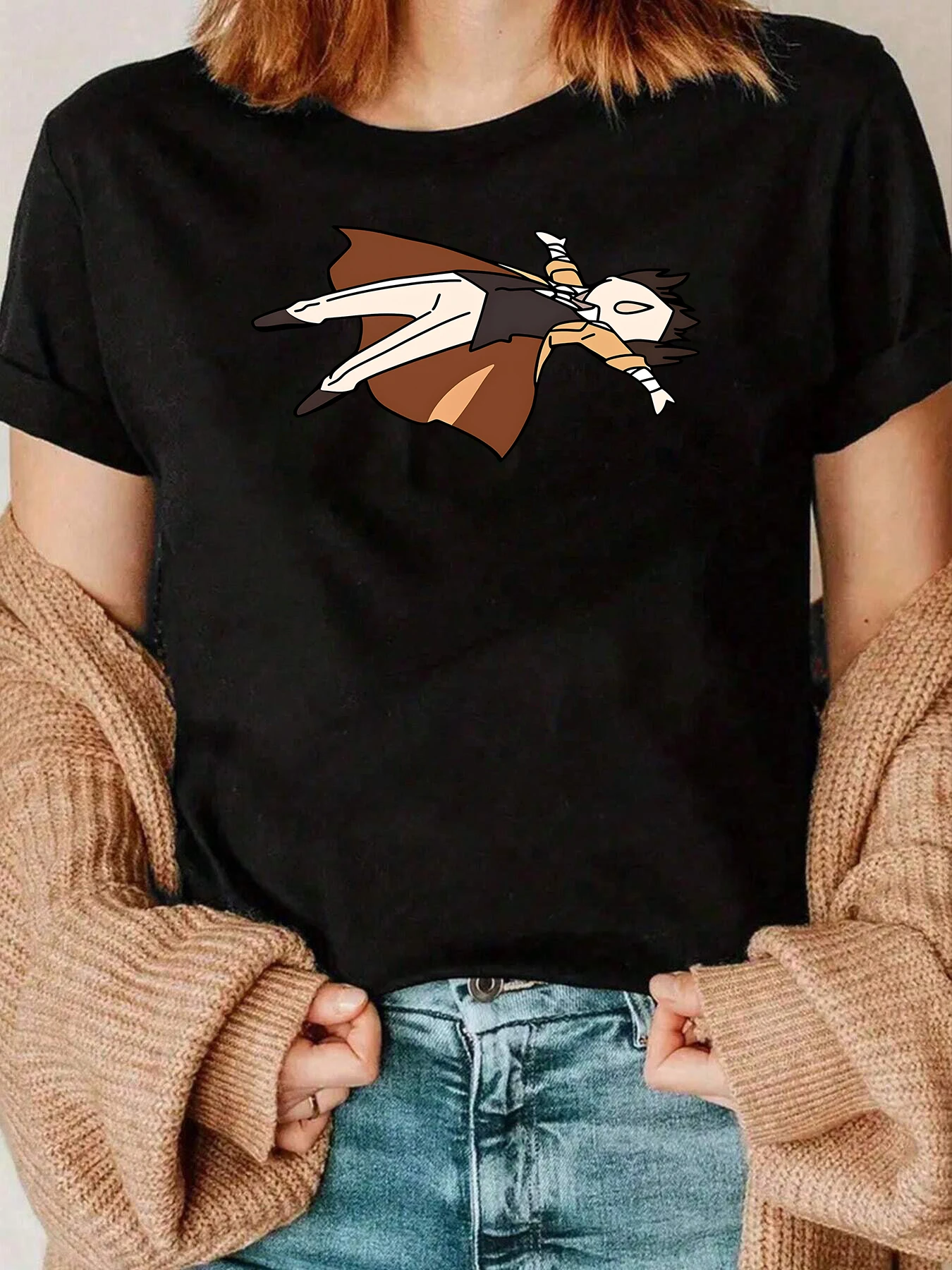 

Flying Character Print T Shirt Halloween Casual Wear Women 220g