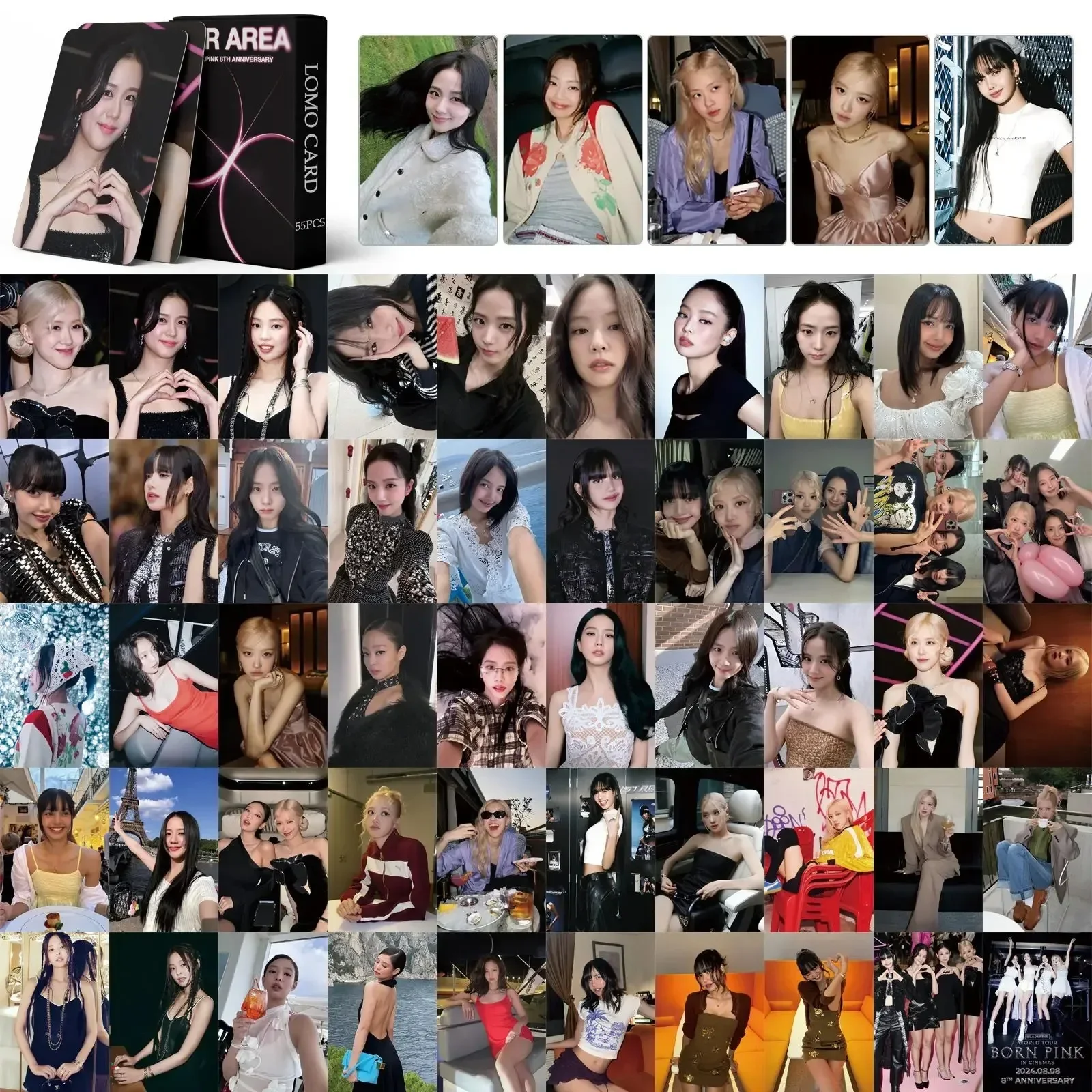 55Pcs/Set Kpop Born Pink 8th Anniversary Lomo Card JISOO JENNIE LISA ROSE Postcards Photocard For Fans Collection Gifts