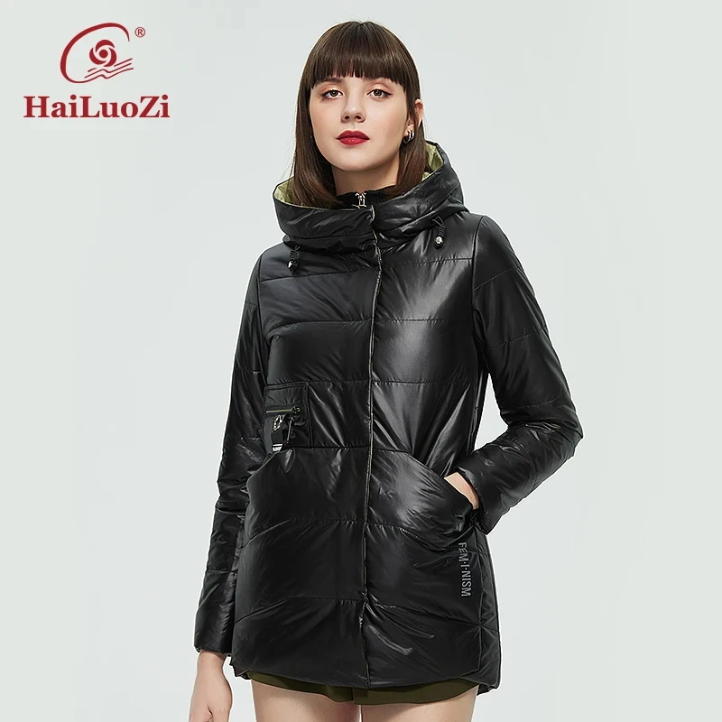 Jaket Wanita Musim Semi Hailozi Jaket Pendek Parka Fashion Kasual Tahan Air Hangat Mantel Musim Gugur Wanita Ritsleting Berkerudung Pakaian Luar Wanita 875