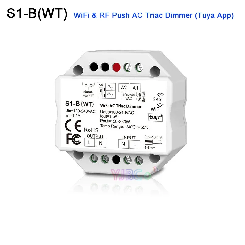 110V-220V AC S1-B WT Wifi Led Triac RF Dimmer R1/R11 Remote 2.4G Wireless 1.5A 150W-360W Push Dimmer LED Switch Controller