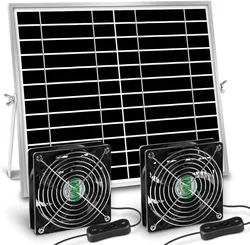 20W Solar Fan Kit 20W Solar Panel with Two Waterproof Fans    On/Off Switch Cable for Outside Chicken Coops Greenhouses Sheds