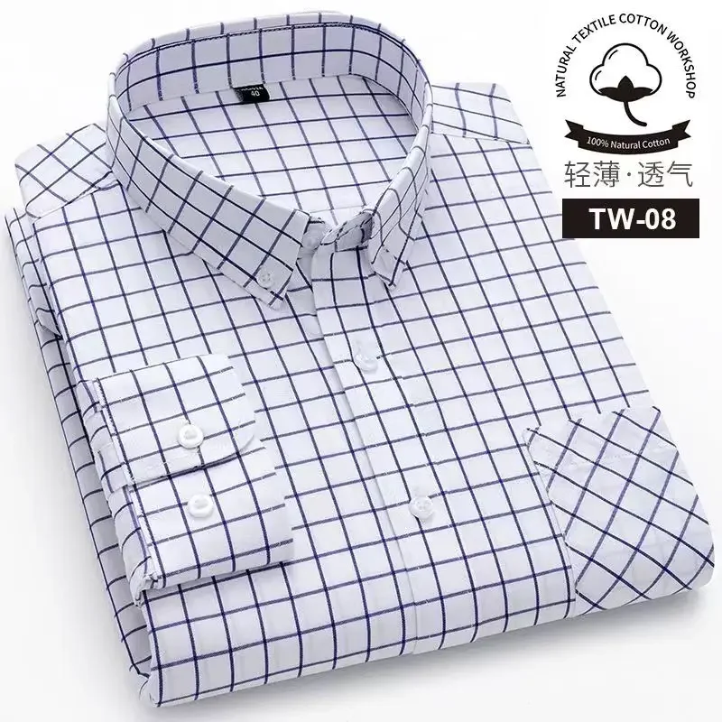 100 Cotton Long Sleeve Shirt Men Casua Plaid Shirt Men Long Sleeve Slim Fit  Business Fashion Social Formal Men Shirts